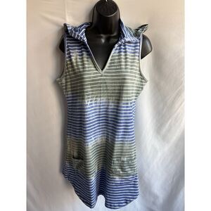 Island Beach Striped Cotton Tunic Dress Size S Nautical Beachy Vacation Hooded